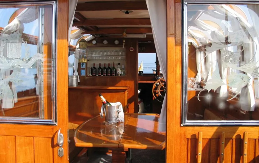 Interior shot of the Barbarella salon boat
